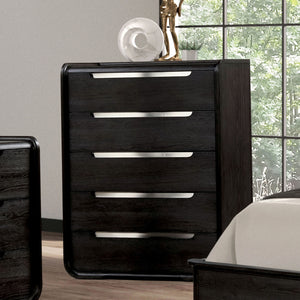 English Elm Modern Sleek 5-Drawer Chest with Gold Square Pulls and Metal Bracket Legs for Luxe Bedroom Storage Black 43 L x 22 W x 55 H B2741P370878