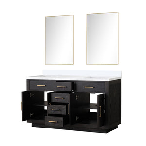 English Elm Black Oak Double Bath Vanity 60" W X 22" D With Elegant White Quartz Top & 2 Stylish Mirrors Included B2731S02138