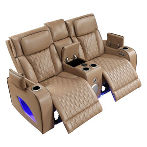 English Elm Fortuner Power Reclining Set with Led Lighting Massage and Faux Leather Seating B009S02223