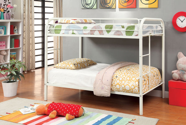 English Elm Full Metal Twin-Over-Twin Bunk Bed White Finish — Sturdy Steel Frame, Dual Ladders, Safety Rails, Space-Saving Design B2741P353765