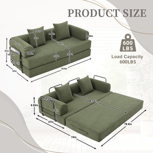 English Elm UNITED modular foldable sofa with metal frame, corduroy upholstery, side pocket & quick assembly convenience Green W1568P374077