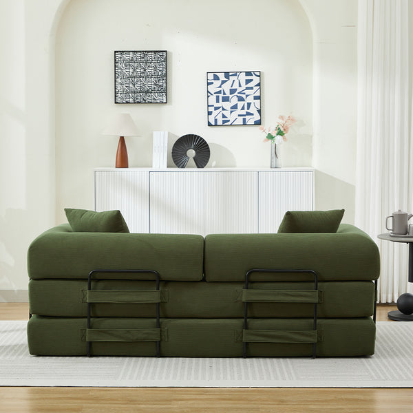 English Elm Folding Sofa Bed Corduroy Convertible 78.5" 3-Seater to Bed No-Assembly Foam Spring Comfort Green W2915P343897