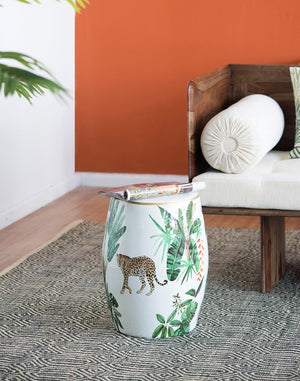 English Elm 13x13x18" Hand-painted Ceramic Stool Bohemian Jungle Motif Accent Seat or Side Table W2078P456916