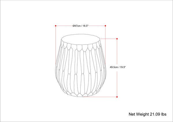 English Elm Nellie Cast Aluminum Side Table in Graphite Finish — Handcrafted Convex Drum Design, 22" x 22" x 22.5" B136P239044