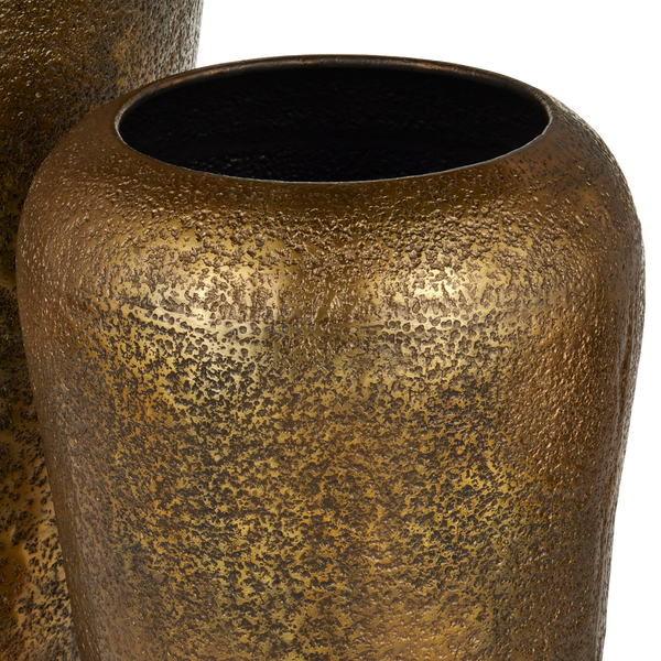 Aladdin Antique Gold Vase Set of 2 - Oversized Textured Cast Aluminum Decor for Elegant Spaces