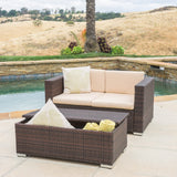 Christopher Knight Home® Florence Outdoor Sofa Set with Ottoman Storage & Water-Resistant Cushions - Elegant Multi-Brown Wicker Furniture