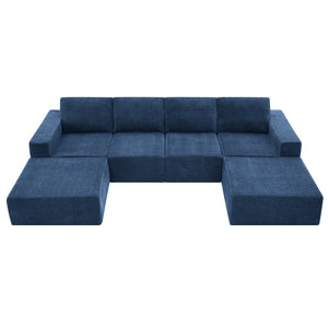 English Elm 110*72" Modular U Shaped Sectional Sofa with Plush Chenille, Deep Seats, No Assembly Navy N723S0614L