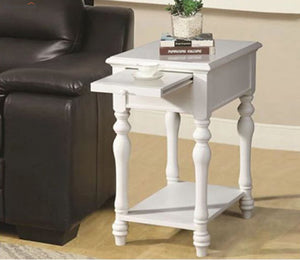 English Elm Transitional White Side Table with Hidden Tray & Open Shelf, Turned Legs, 24¾"W x 23¾"H Accent Piece B2741P341684
