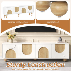 English Elm Farmhouse Arched TV Stand with Cable Management and Rebound Doors, 5 Solid Wood Legs, 75" TV Ready White N721P288695K