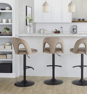 English Elm Adjustable Swivel Barstools Taupe Velvet Seat Matte Black Base Set of Two B202S01958