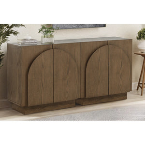 English Elm Mid-Century wooden sideboard buffet with arched doors and rounded edges, spacious storage, durable craftsmanship nurturing warmth Brown 33 L x 19 W x 29 H B011P367187
