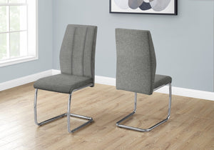English Elm Dining Chair Set of 2 Upholstered Grey Fabric with U-Shaped Chrome Legs, 39" High, Comfortable Modern Seating B2710P218809