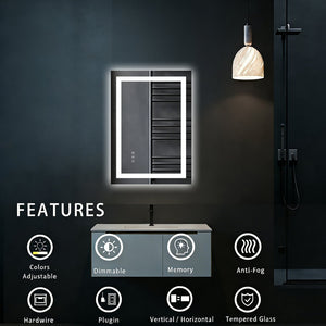 English Elm 20" X 28" Led Vanity Mirror Dual Front Back Lighting Anti-fog Dimmable Bathroom W1920P493130