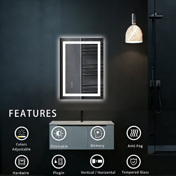 English Elm 20" X 28" Led Vanity Mirror Dual Front Back Lighting Anti-fog Dimmable Bathroom W1920P493130