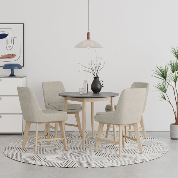 English Elm Studio Round Cement Gray Dining Table with Whitewashed Solid Wood Legs for Small Spaces B127P495089