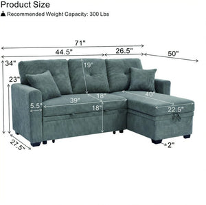 English Elm Sleeper Sectional with Pull Out Bed Storage Chaise Tufted Polyester Living Room W5568S00039