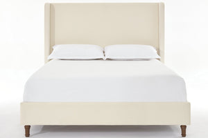 English Elm Harper Wingback King Bed Ivory Boucle Upholstery Walnut Legs Elegant Master Bedroom B191P458351