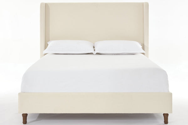 English Elm Harper Wingback King Bed Ivory Boucle Upholstery Walnut Legs Elegant Master Bedroom B191P458351