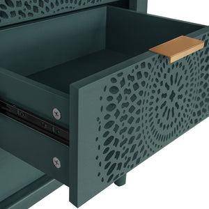 English Elm Hollow-Carved 3-Drawer Dresser Chest with Metal Handles, Pine Feet, Smooth Metal Slides, 27.76"Lx17.92"Wx12.41"H W688P145776