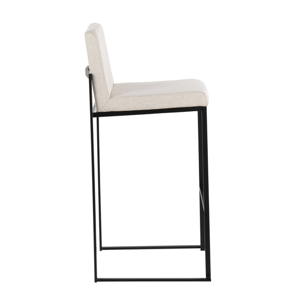 English Elm Fuji 30" High Back Barstool Set Of 3 - Stylish Black Steel Frame & Plush Beige Fabric For Comfort B202P222197