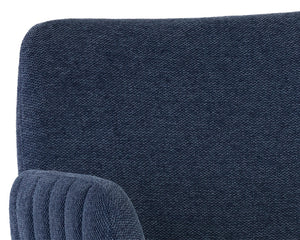 Sunpan Lucano Dining Armchair - Elegant Scooped Design with Vertical Channel Tufting and Gold Legs Belfast Navy