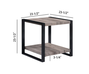 English Elm 3pc Modern Industrial Cocktail Set – Rustic Weathered Wood & Black Metal Coffee and End Tables, Spacious Storage, Minimalist Design B011S01677