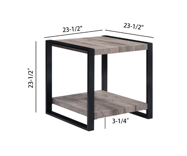 English Elm 3pc Modern Industrial Cocktail Set – Rustic Weathered Wood & Black Metal Coffee and End Tables, Spacious Storage, Minimalist Design B011S01677