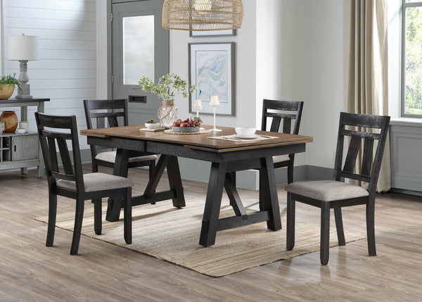 English Elm Cottage Two-Tone Extendable Dining Table 66"-94" with Self-Storing Leaves, Trestle Legs, Wheat/Charcoal Finish B011S01117