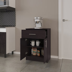 English Elm Coffee Cart with Spacious Drawer and Black Engineered Wood Finish, Compact 33.5"H x 23.6"W Storage Organizer B092P309186
