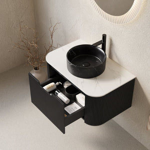 English Elm Muri Floating Bathroom Vanity Plywood Cabinet Sintered Stone Top Oak Drawer Black,Carrara White W2615S00704
