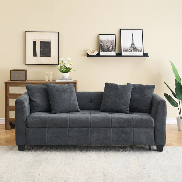 English Elm 77.9-inch cloud velvet 3-seater sofa bed with pull-out sleeper, sturdy wood frame, high-density foam comfort Dark Gray W1278S00076