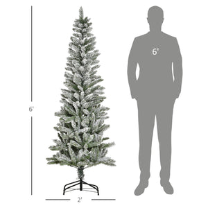 English Elm Homcom 6Ft Slim Snow-Flocked Pine Tree With Easy Setup, 394 Realistic Tips For Festive Spaces W2225P229298