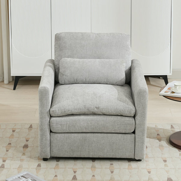 English Elm 31.9" Cozy Upholstered Armchair with Chenille Fabric, Double-Layer Cushions & Lumbar Support LIGHT GREY N719P251495R