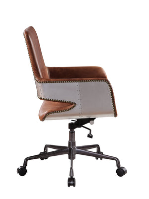 English Elm Kamau Vintage Cocoa Top Grain Leather Office Chair - Executive 360° Swivel, Nailhead Trim, Adjustable Height B2726P378543