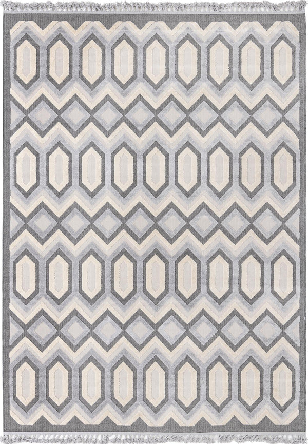 Unique Loom Arlo JJ Machine Made Tribal Rug Charcoal, Ivory/Gray 9' 0" x 12' 2"