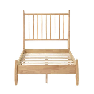 English Elm Mid-century Twin Platform Bed Natural Wood Vertical Slat Headboard Bedroom Frame B011P437952