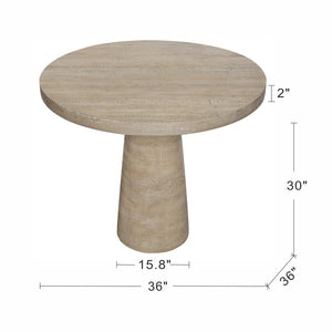 English Elm 36x36x30" Round Pedestal Dining Table Matte Magnesium Build Seats Four Compact Spaces Cream W2078S00005