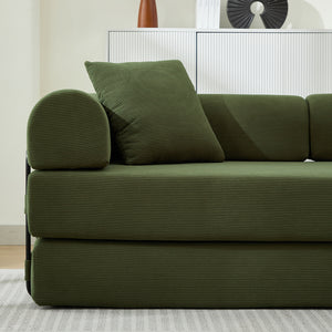 English Elm Folding Sofa Bed Corduroy Convertible 78.5" 3-Seater to Bed No-Assembly Foam Spring Comfort Green W2915P343897