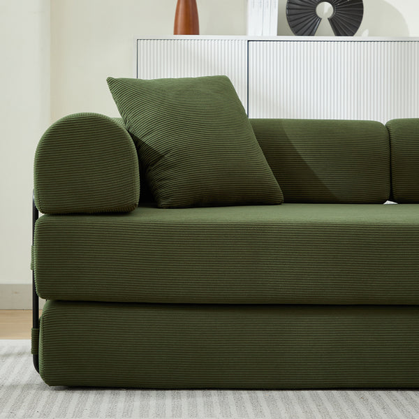 English Elm Folding Sofa Bed Corduroy Convertible 78.5" 3-Seater to Bed No-Assembly Foam Spring Comfort Green W2915P343897