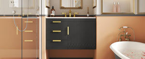 English Elm 30" Wall Mounted Bathroom Vanity with Ceramic Basin Sink, Floating Storage, Soft-Close Doors, Modern Elegance Black N710P324096B