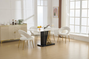 English Elm 061-Set Of 1 Cozy Teddy Fabric Dining Chair With Curved Backrest & Chic Gold Legs For Modern Spaces W527P255479