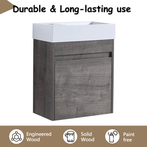 English Elm 18'' Floating Wall Vanity with Resin Sink, Open Shelf Storage, Eco-Friendly Plywood, Soft-Close Door Plaid Grey Oak W99936248