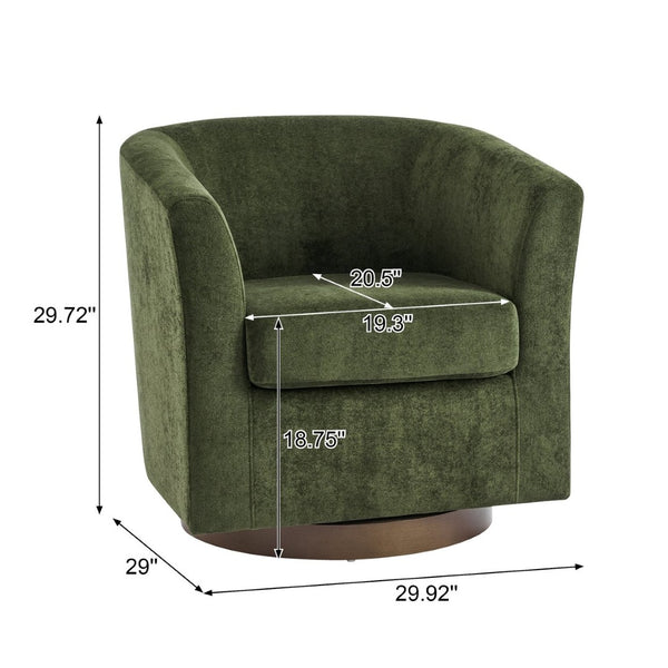English Elm Halo Velvet Barrel Swivel Accent Chair with Bentwood Ring Base for Living Rooms Olive Green,Walnut N776P378583G