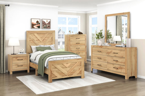 English Elm Natural Wood Twin Panel Bed Chevron Headboard Rustic Farmhouse Bedroom Frame B011P490038
