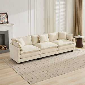 English Elm Cloud Modular Three Seat Sofa Chenille Upholstered with Double Layer Cushions for Living Room Beige W1143S00053