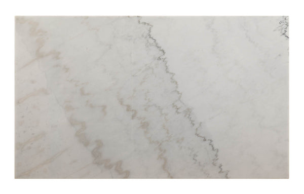 English Elm Forbes White Marble Top Dining Table with 2" Real Marble, Walnut V-Shape Base, Rectangular Leg Design B2726S00377