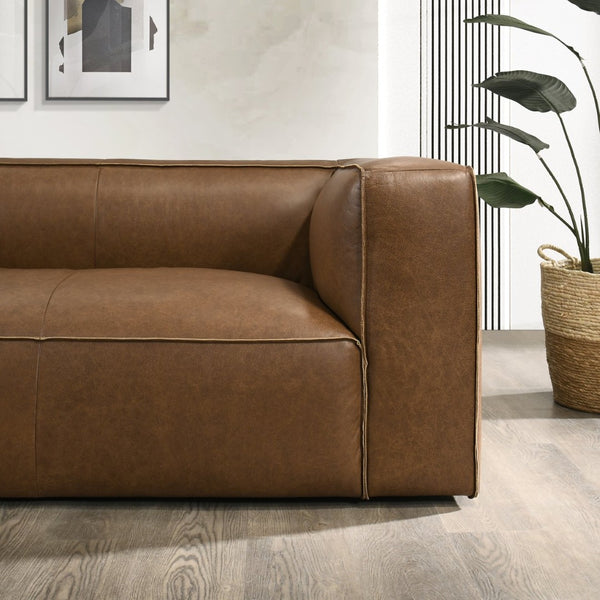 English Elm Colton Saddle Tan Milled Leather Sofa with Vintage Patina and Solid Wood Frame B183S00223