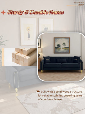 English Elm FX-P11-BK Modern 87.4" 3-Seater Sofa – Plush Upholstery, High-Res Foam, Pocket Springs, Metal Legs W576P360580