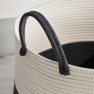 English Elm Cotton Round Laundry & Storage Basket with Sturdy Handles 21.7"x13" Spacious Neutral Two-Tone Design Gray,White B093P295078