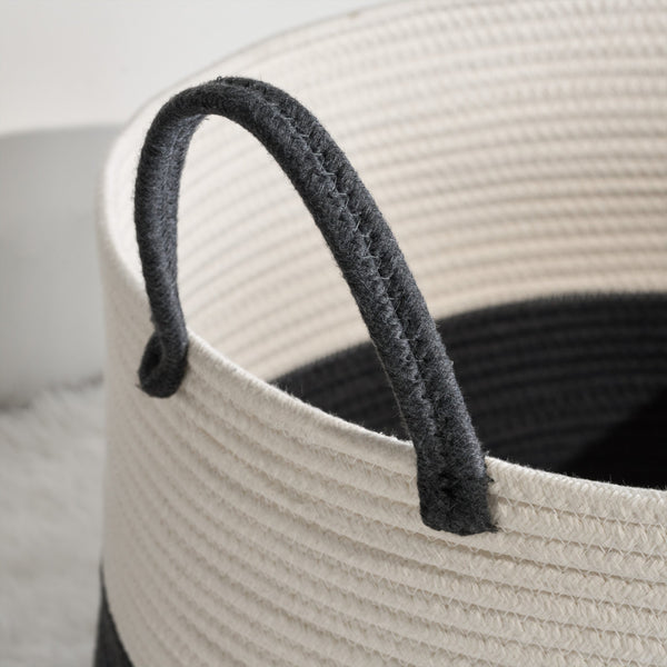 English Elm Cotton Round Laundry & Storage Basket with Sturdy Handles 21.7"x13" Spacious Neutral Two-Tone Design Gray,White B093P295078
